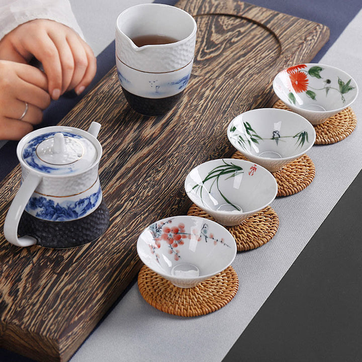 Buddha Stones Vintage Plum Orchid Bamboo Chrysanthemum Lotus Koi Fish Ceramic Teacup Kung Fu Tea Cups - image 2