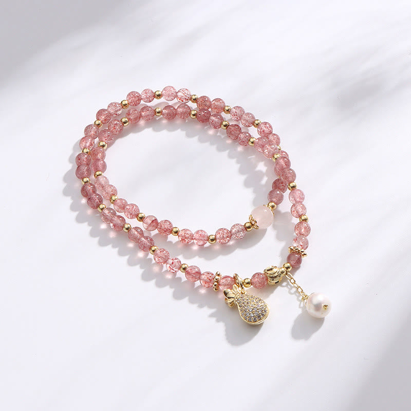 Buddha Stones Strawberry Quartz Money Bag Positive Charm Double Wrap Bracelet - image 2