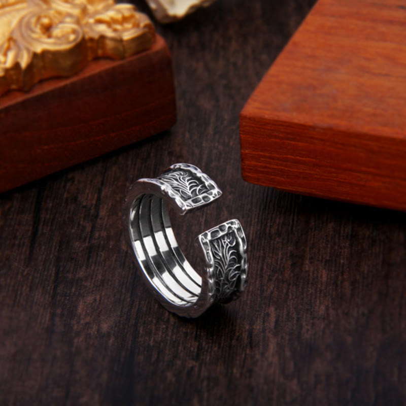 Buddha Stones 925 Sterling Silver Retro Tang Dynasty Flower Design Luck Adjustable Ring - image 4