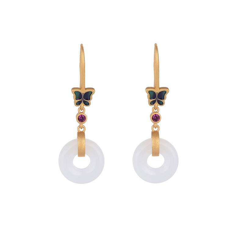 FengShui White Jade Butterfly Fortune Earrings - White Jade - image 0