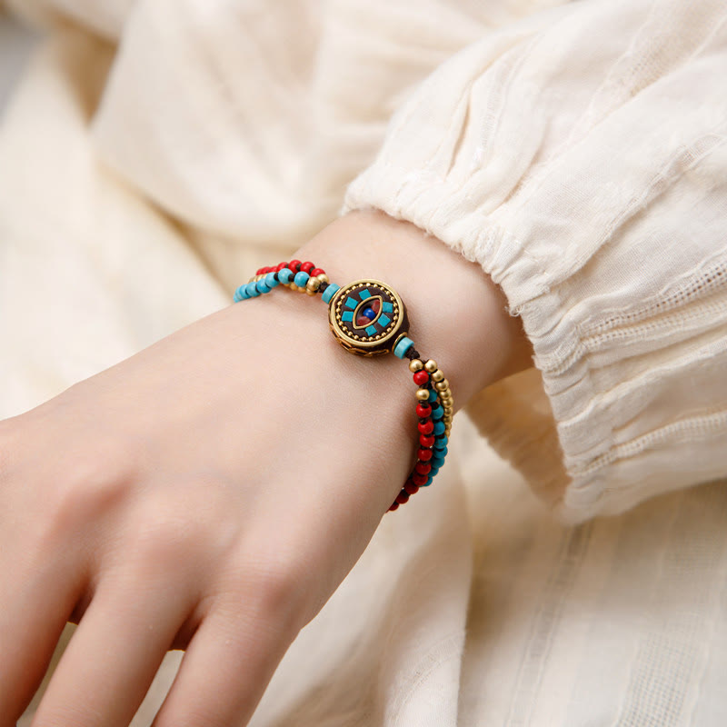 Buddha Stones Tibetan Turquoise Om Mani Padme Hum Protection Strength Bracelet - Turquoise Eye Pattern - image 0