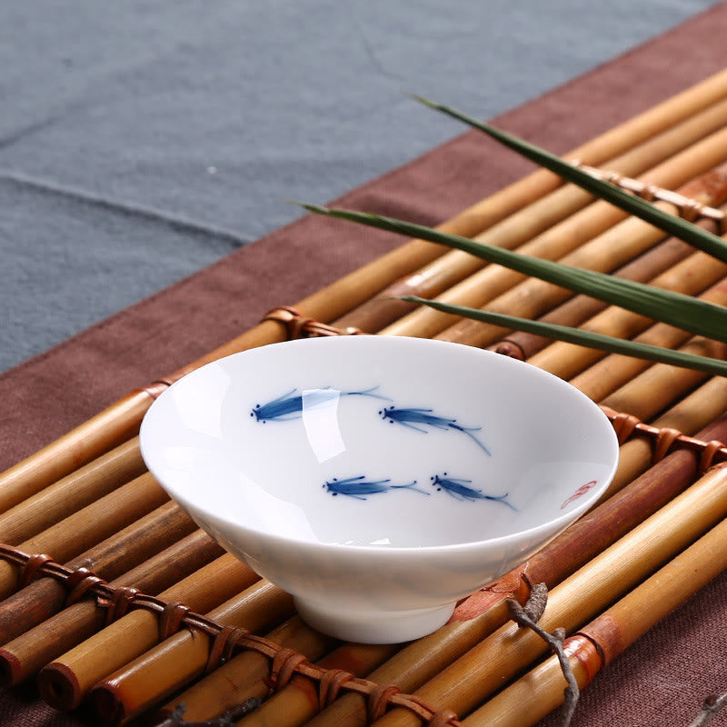 Buddha Stones Jingdezhen Blue and White Porcelain Koi Fish Ceramic Teacup Kung Fu Tea Cups - Four Koi Fish 8.5cm*3.5cm*60ml - image 7