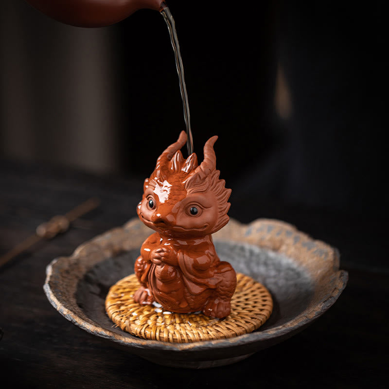 Buddha Stones Luck Dragon Wealth Tea Pet Purple Clay Figurine Decoration - image 5