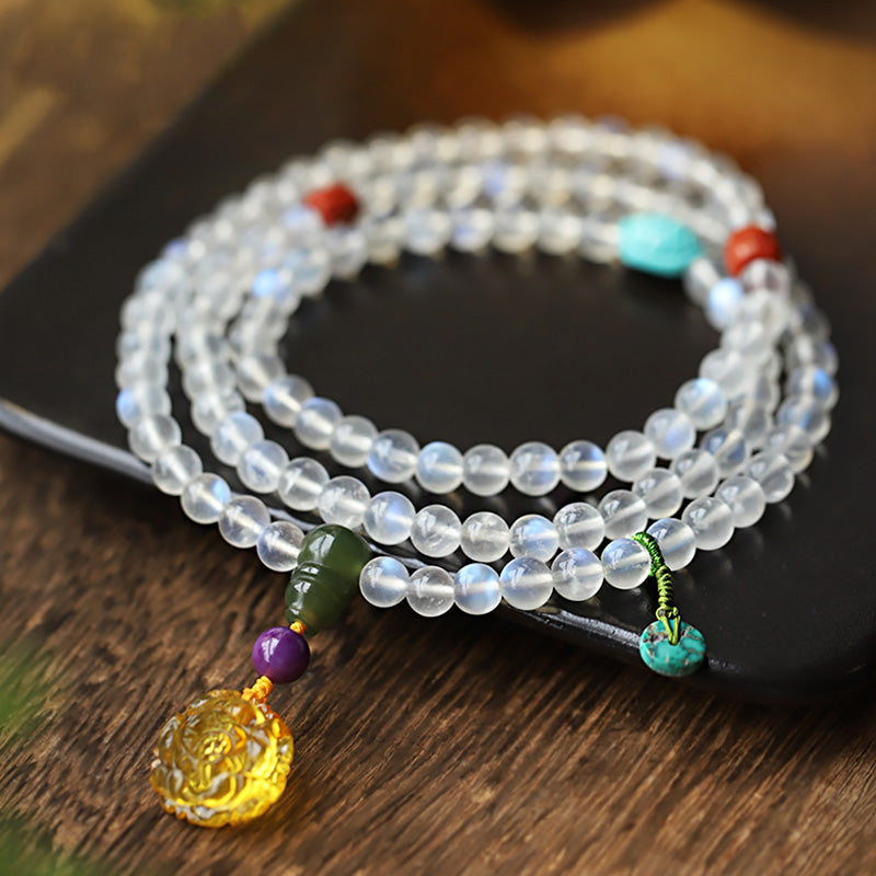 Buddha Stones 108 Mala Beads Moonstone Amber Lotus Turquoise Crystal Healing Bracelet - Moonstone - image 0