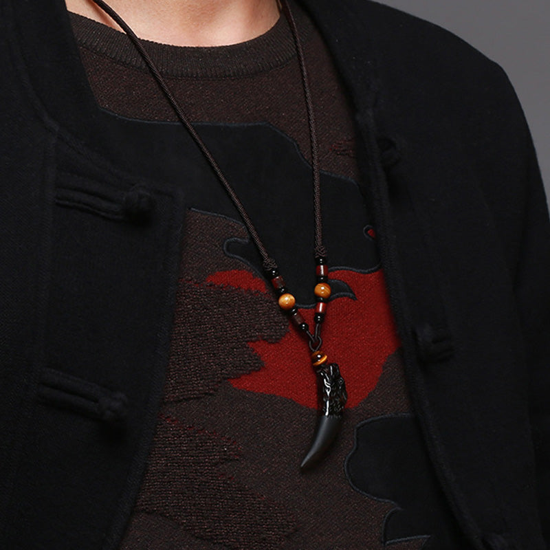 Buddha Stones Natural Ice Obsidian Wolf Tooth Pattern Courage Necklace Pendant - image 5