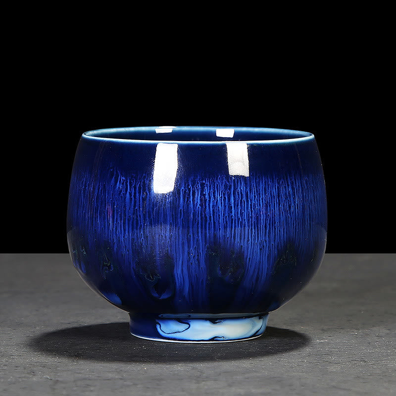 Buddha Stones Chinese Jianzhan Glaze Kiln Change Ceramic Teacup Tenmoku Kung Fu Tea Cup - Blue - 8cm*6.2cm*160ml - image 1