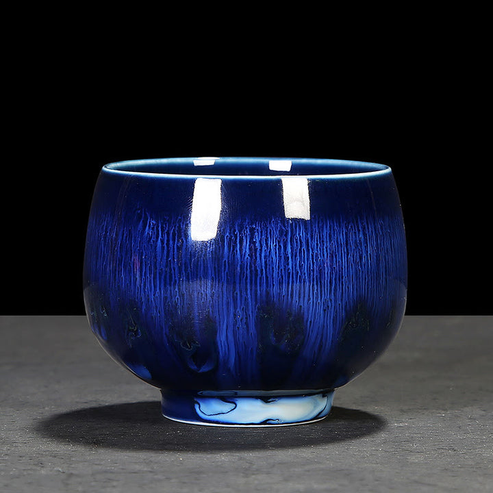 Buddha Stones Chinese Jianzhan Glaze Kiln Change Ceramic Teacup Tenmoku Kung Fu Tea Cup - Blue - 8cm*6.2cm*160ml - image 1
