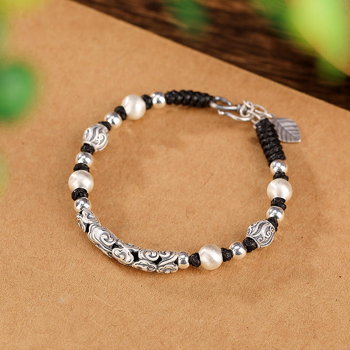 Buddha Stones Tibet Handmade Copper 999 Sterling Silver Auspicious Cloud Wealth String Bracelet - image 16