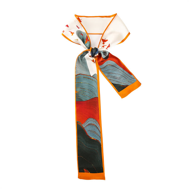 Buddha Stones Dunhuang Frescoes Mountains Sunset Floral Pattern 100% Mulberry Twilly Silk Neck Hair Scarf - Sunset Hills - image 20