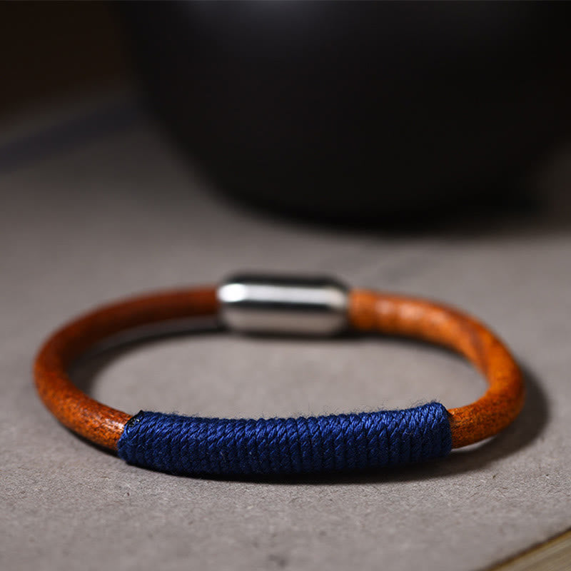Buddha Stones Tibetan Leather Handmade Five Elements Luck Braid String Buckle Bracelet - Blue(Water) - 19cm - image 8