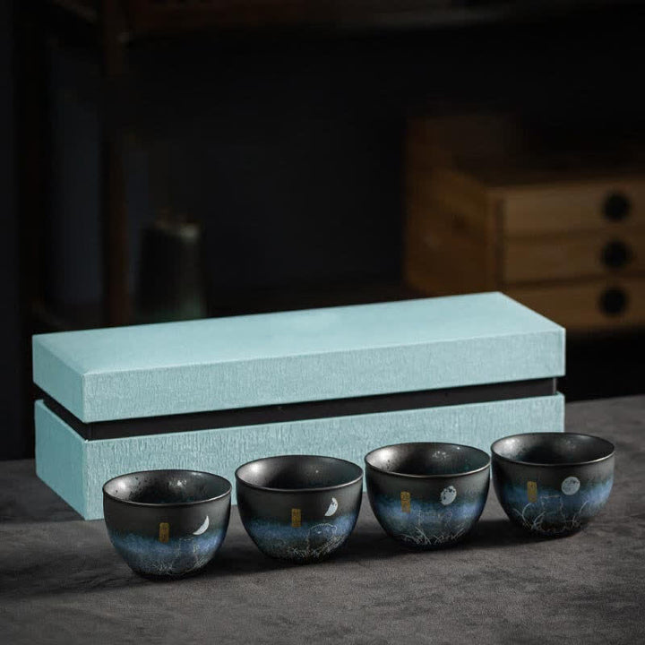 Buddha Stones Ceramic Teacup Lovely Cat Black Tea Cups 140ml - 4Pcs Reunion Cup Set - image 10
