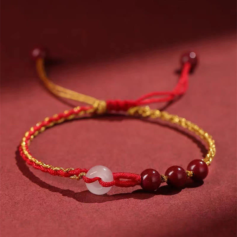Buddha Stones Natural Cinnabar Jade Peace Buckle Blessing Bracelet - image 10