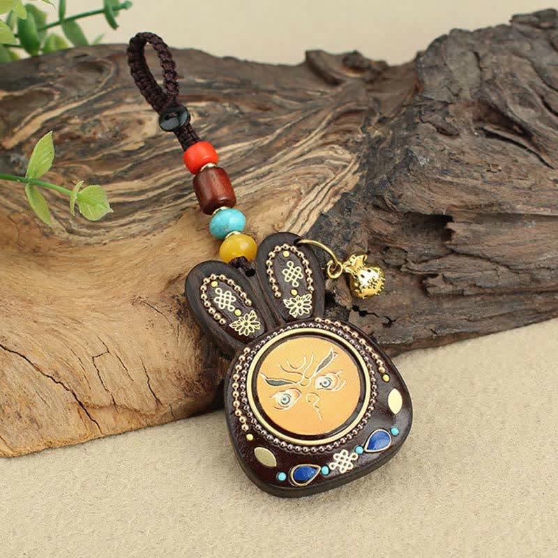Tibet Ebony Five God of Wealth Thangka Key Chain - image 10