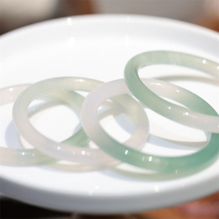 Buddha Stones Natural White And Green Chalcedony Agate Positive Cuff Bracelet Bangle - image 3