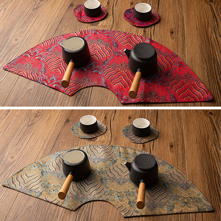 Buddha Stones Vintage Sea Wave Bamboo Plum Blossom Embroidered Cup Mat Pad Tea Cup Coaster Kung Fu Tea Mat - image 34