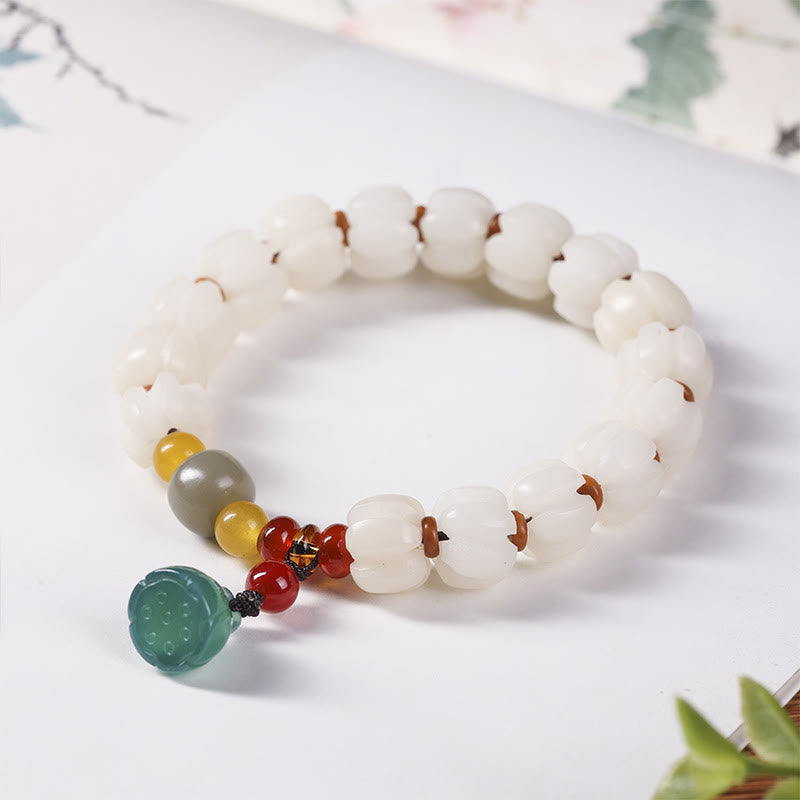 Buddha Stones Natural Bodhi Seed Red Agate Bodhi Calm Harmony Engraved Pumpkin Bead Lotus Bracelet - image 9