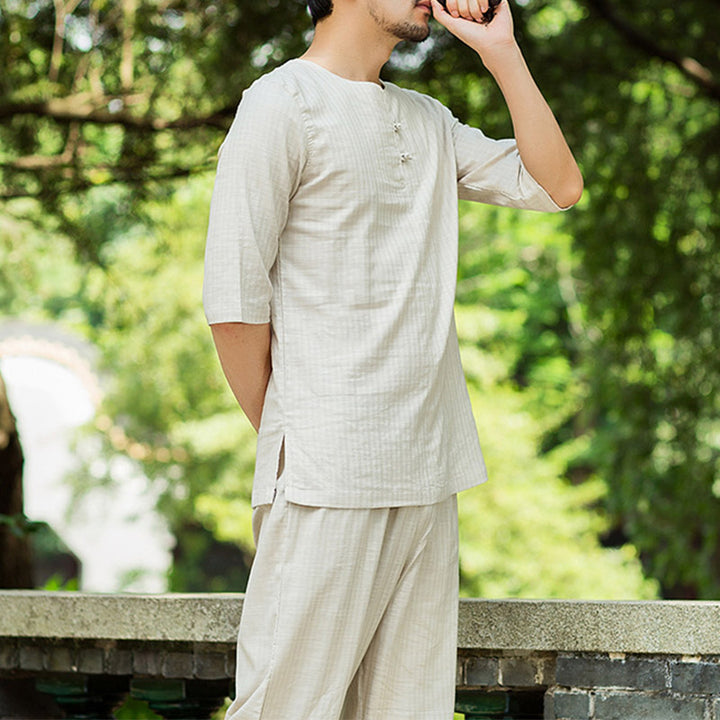 Buddha Stones Meditation Prayer Spiritual Zen Practice Uniform Clothing Men's Set - Khaki - US/UK/AU42，EU52 (2XL)  - image 6
