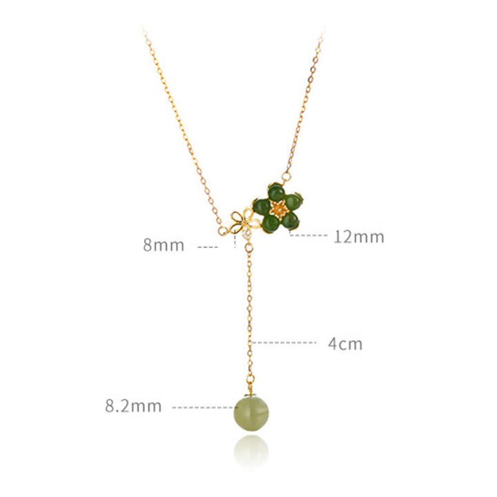 Buddha Stones 925 Sterling Silver Hetian Cyan Jade Plum Flower Blossom Design Luck Necklace Pendant - image 10