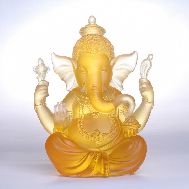 Buddha Stones Handmade Ganesh Ganpati Elephant Figurine Liuli Crystal Art Piece Protection Statue Home Decoration - Ganesh Amber Color 11.5*9*14.5cm - image 0