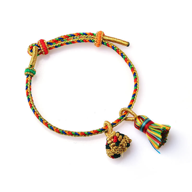 Buddha Stones Colorful Rope Luck Handmade Zongzi Golden Ball Charm Bracelet - Gold Zongzi Colorful Broom - Adult(Wrist Circumference 16-19cm) - image 14