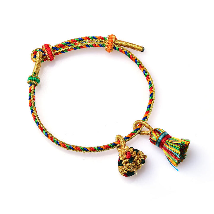 Buddha Stones Colorful Rope Luck Handmade Zongzi Golden Ball Charm Bracelet - Gold Zongzi Colorful Broom - Adult(Wrist Circumference 16-19cm) - image 14