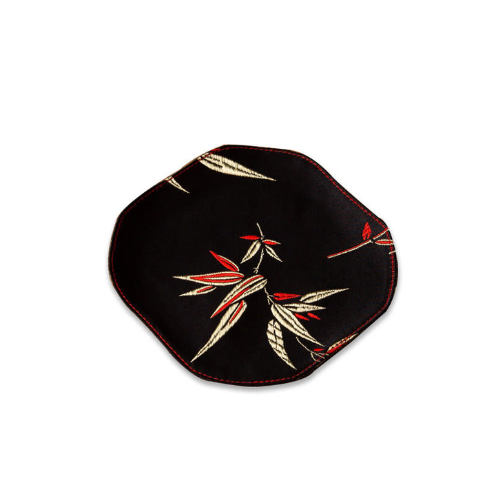 Buddha Stones Vintage Sea Wave Bamboo Plum Blossom Embroidered Cup Mat Pad Tea Cup Coaster Kung Fu Tea Mat - Black Bamboo - Coaster 13*11.5cm - image 25