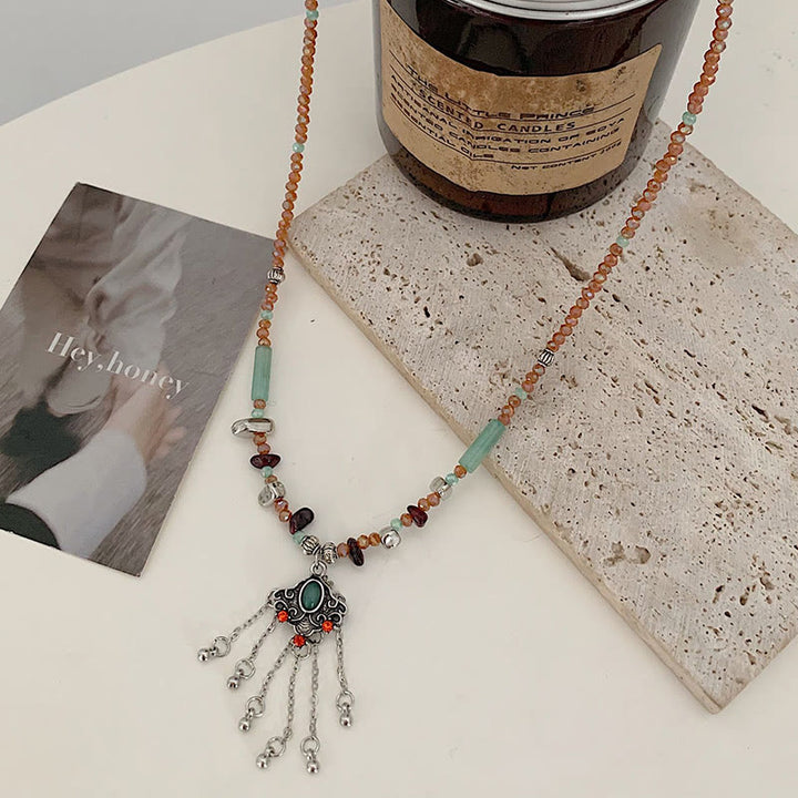 Buddha Stones Tibetan Crystal Stone Copper Luck Tassel Necklace Pendant - image 2