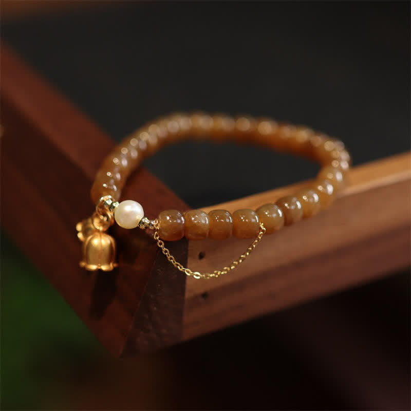 Buddha Stones 925 Sterling Silver Natural Hetian Jade Lily Of The Valley Charm Bracelet - image 1