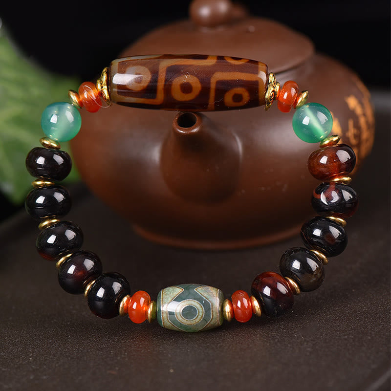 Buddha Stones Tibetan Natural Nine-Eye Dzi Bead Three-eyed Dzi Bead Protection Bracelet - image 1