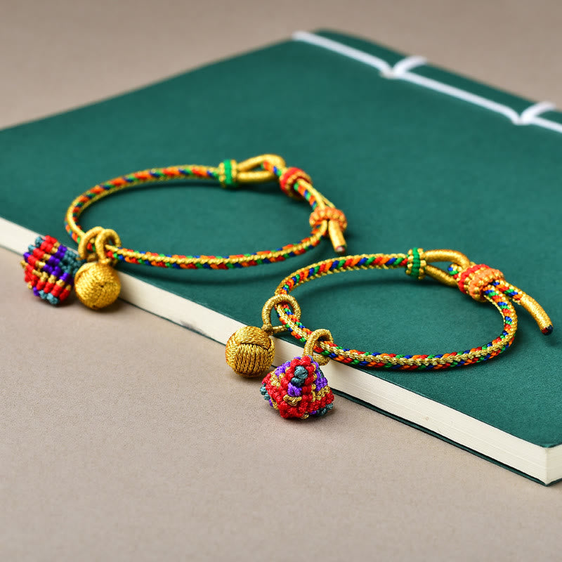 Buddha Stones Colorful Rope Luck Handmade Zongzi Golden Ball Charm Bracelet - image 21