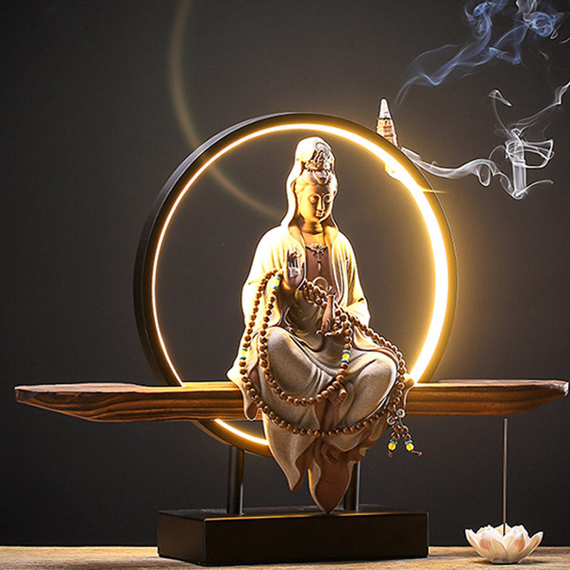 Buddha Stones Buddha Avalokitesvara Ceramic Lotus Relaxation Incense Burner Decoration - image 11