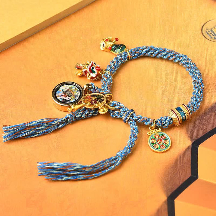 Buddha Stones Tibetan Zakiram Goddess of Wealth Thangka Luck Prayer Wheel Braid String Bracelet - image 3
