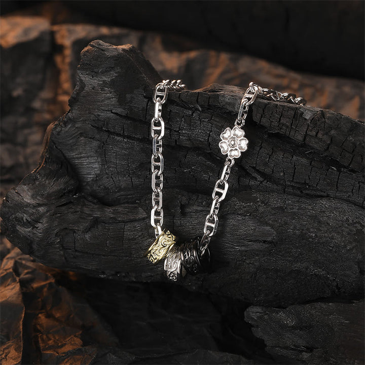 Buddha Stones 925 Sterling Silver Retro Tang Dynasty Flower Design Luck Energy Chain Necklace Pendant - image 5