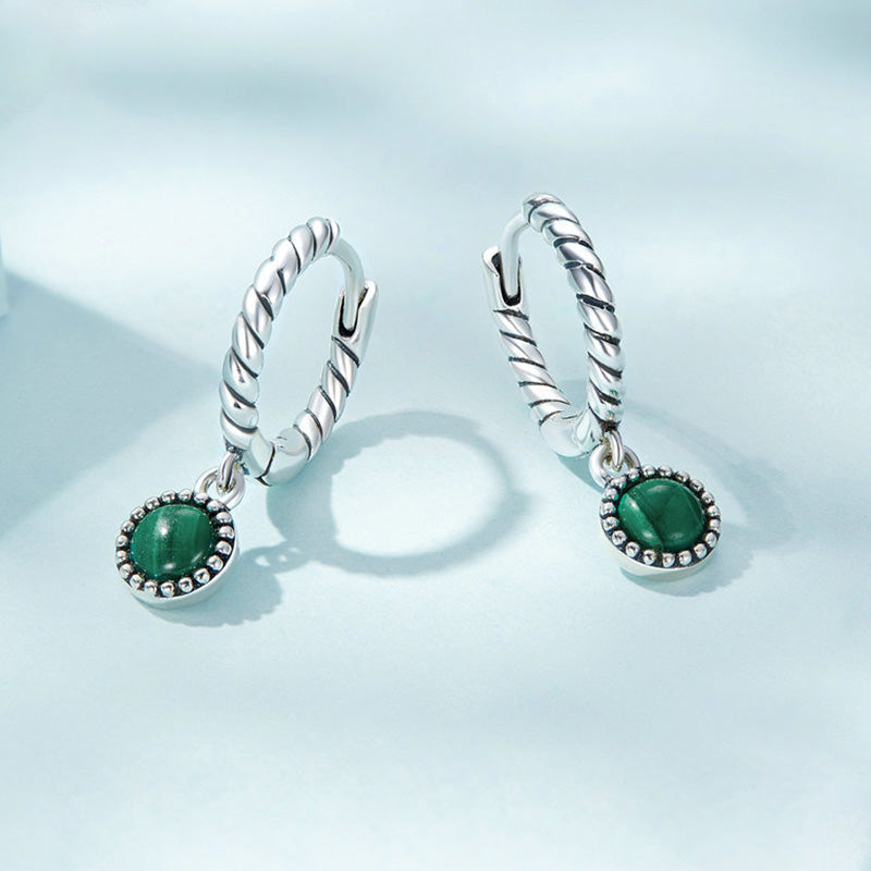 925 Sterling Silver Round Malachite Anti-Anxiety Drop Earrings - image 1