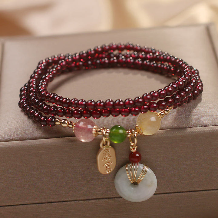 Buddha Stones Natural Garnet Strawberry Quartz Crystal Fox Koi Fish Peace Buckle Fortune Protection Triple Wrap Bracelet - image 13