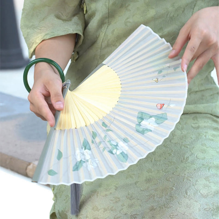 Buddha Stones Jasmine Flowers Handheld Bamboo Folding Fan - image 8