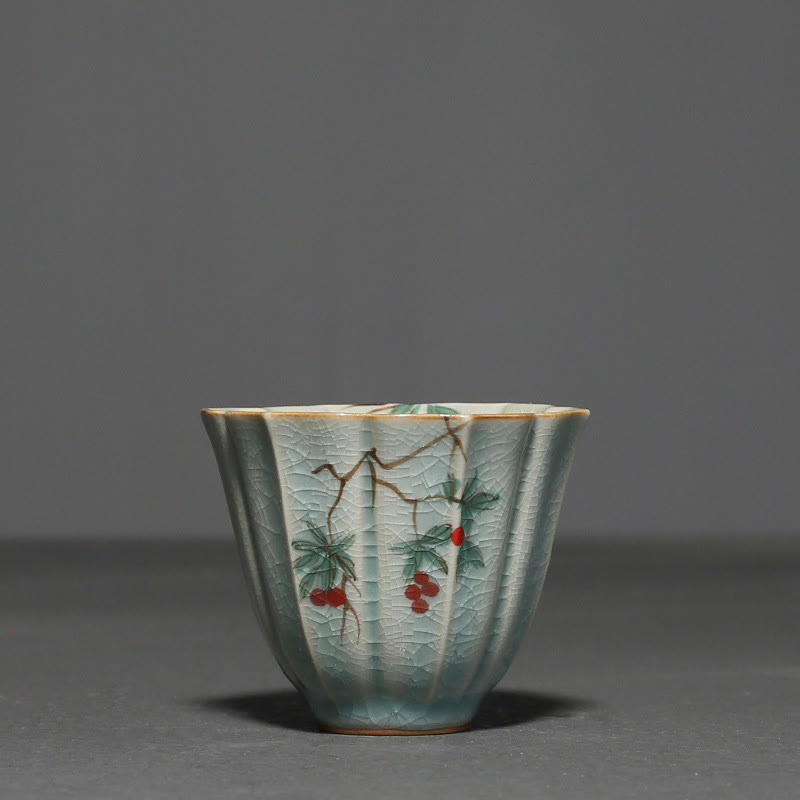Buddha Stones Loquat Dogwood Hawthorn Morning Glory Ceramic Teacup Kung Fu Tea Cup - Hawthorn 7cm*5.7cm*75ml - image 8