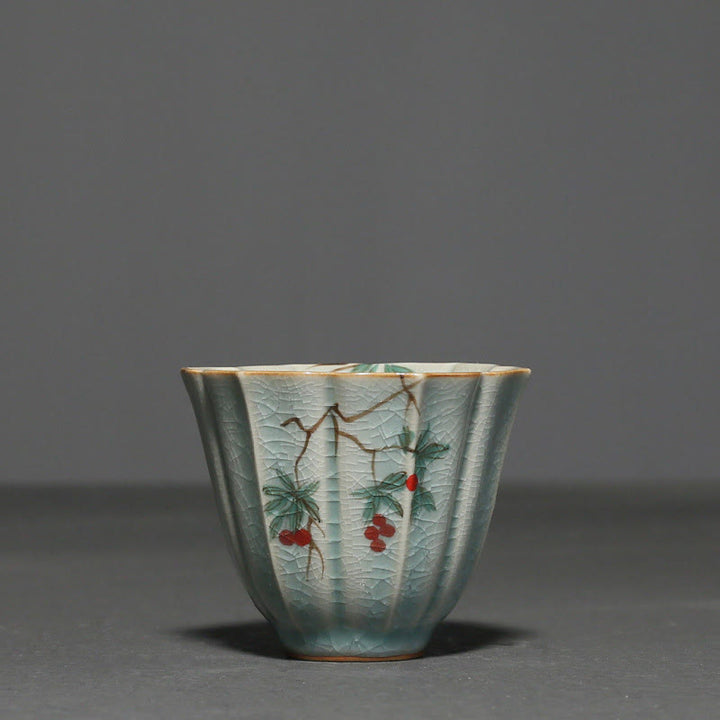 Buddha Stones Loquat Dogwood Hawthorn Morning Glory Ceramic Teacup Kung Fu Tea Cup - Hawthorn 7cm*5.7cm*75ml - image 8