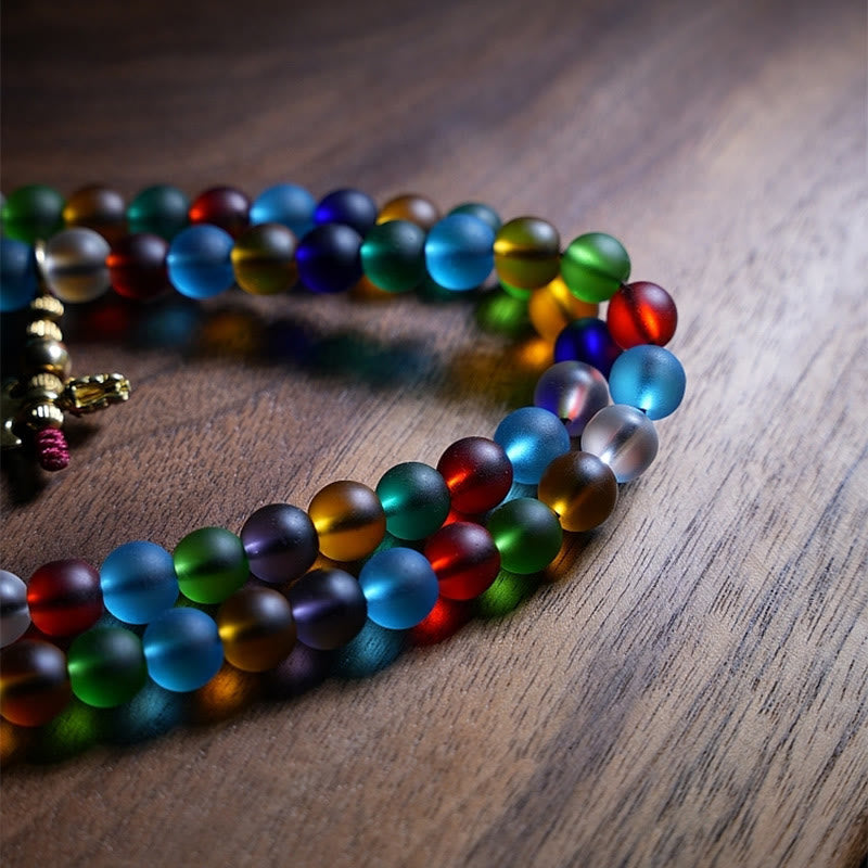 Buddha Stones Tibetan 108 Mala Beads Multicolored Liuli Glass Bead Chinese Zodiac Nine Palaces Eight Diagrams Charm Bracelet - image 2