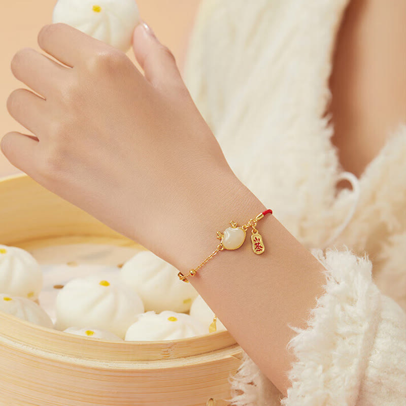 Buddha Stones 925 Sterling Silver Year Of The Dragon Hetian White Jade Chinese Steamed Bun Dragon Design Fortune Blessing Bracelet - image 5
