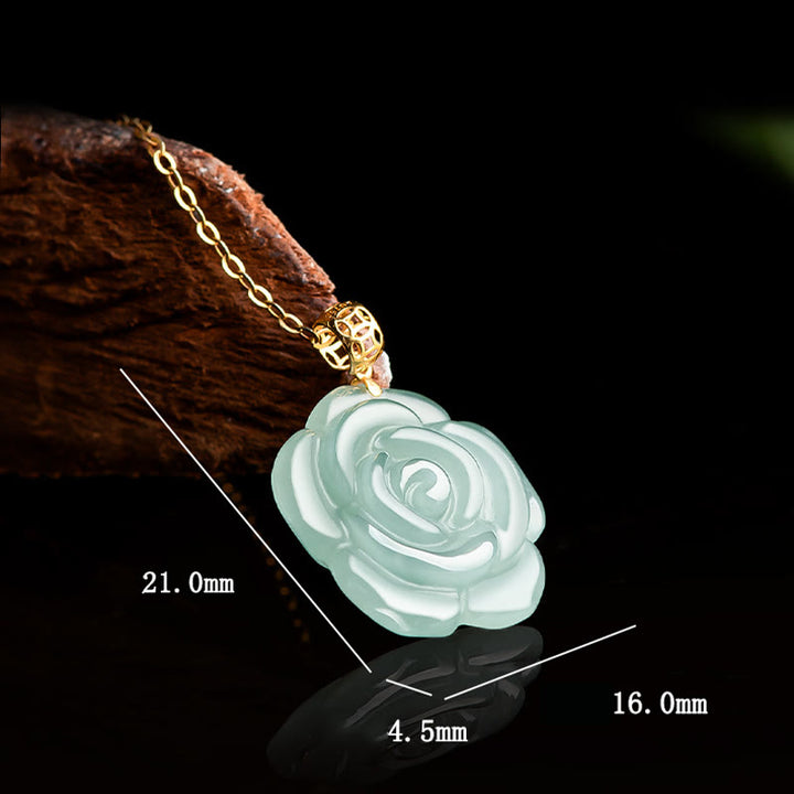 Buddha Stones 18K Gold 925 Sterling Silver Natural Jade Rose Luck Necklace Pendant - image 8
