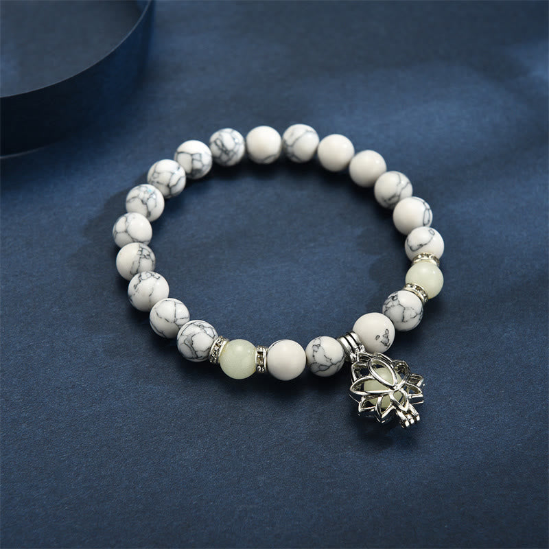 Buddha Stones Tibetan Turquoise Glowstone Luminous Bead Lotus Protection Bracelet - image 2