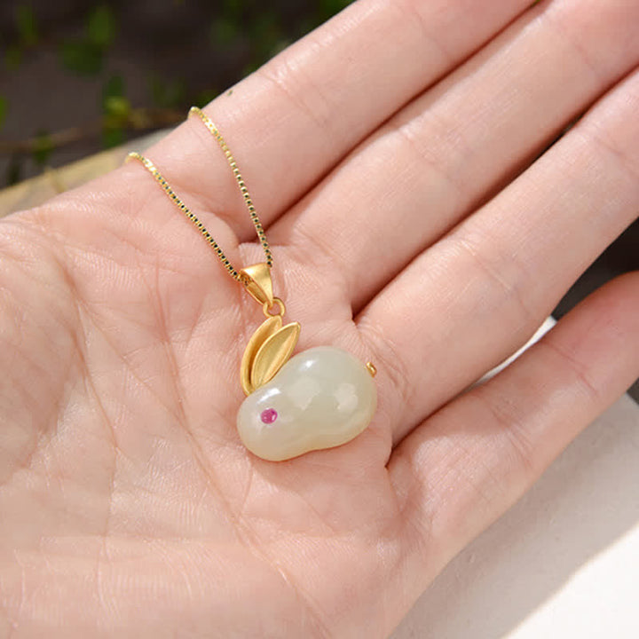 Buddha Stones 925 Sterling Silver Year of the Rabbit Hetian Jade Luck Ring Earrings Necklace Pendant - image 9