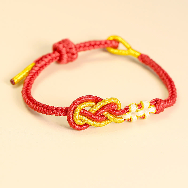 Buddha Stones Handcrafted Eight Thread Peace Knot Peach Blossom Knot Luck Connection Bracelet - Red&Gold(Wrist Circumference 14-16cm) - image 2