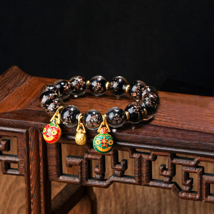 Buddha Stones Gold Swallowing Beast Family Charm Luminous Fluorescent Liuli Glass Bead Success Bracelet - Black - Gold Swallowing Beast Family - 12mm - image 23