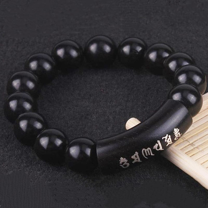 Buddha Stones 999 Sterling Silver Ebony Wood Om Mani Padme Hum Inlaid Balance Bracelet - image 4