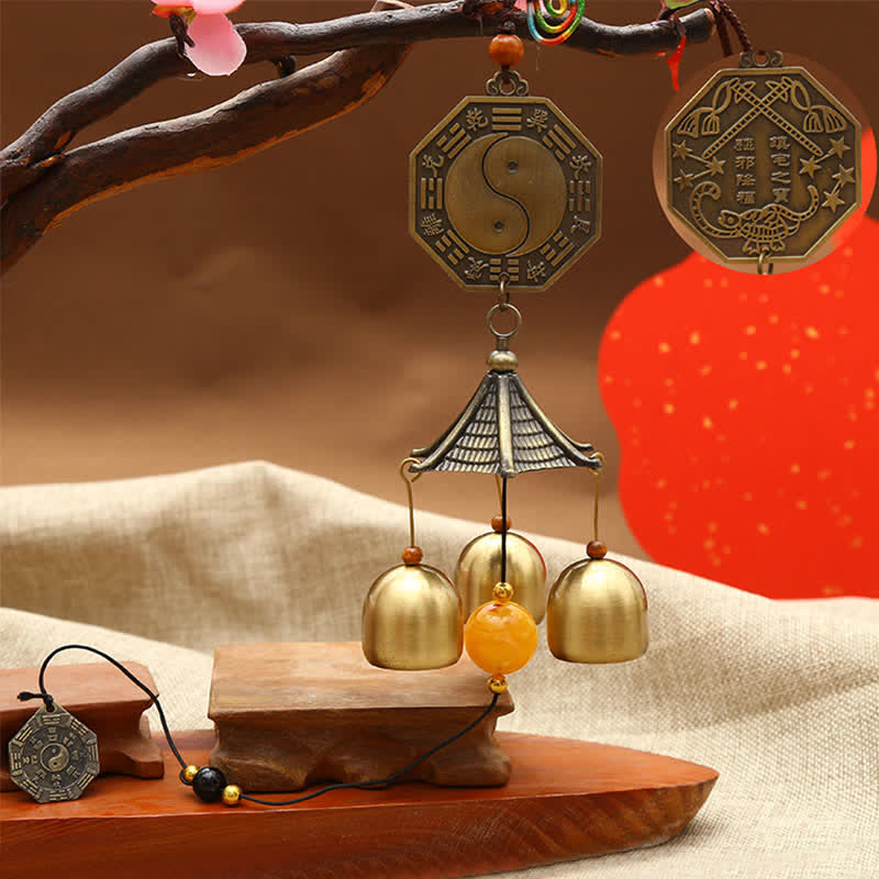Feng Shui Copper Coin Koi Fish Bagua Kirin Wind Chime Bell Luck Wall Hanging Decoration - Bagua - image 2