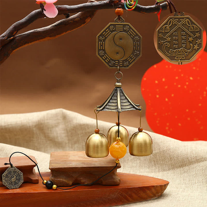 Feng Shui Copper Coin Koi Fish Bagua Kirin Wind Chime Bell Luck Wall Hanging Decoration - Bagua - image 2