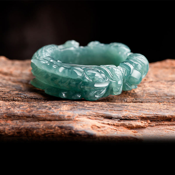 Buddha Stones Natural Jade Dragon Success Ring - image 3