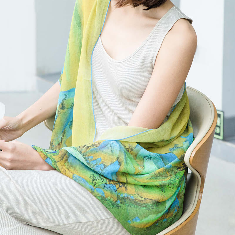 Buddha Stones A Panorama of Rivers and Mountains 100% Mulberry Silk Scarf Premium Grade 6A Silk Shawl - image 2